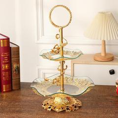 European-style glass fruit bowl double-layer fruit bowl creative living room light luxury candy snack high-end hotel lobby decoration