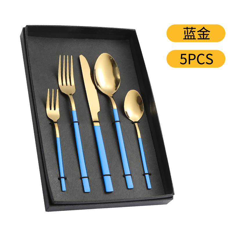 Amazon suministro de vajilla de acero inoxidable 4/5 piezas traje Caballero cuatro piezas principales transfronterizas caja de regalo cuchillo, tenedor y cuchara traje