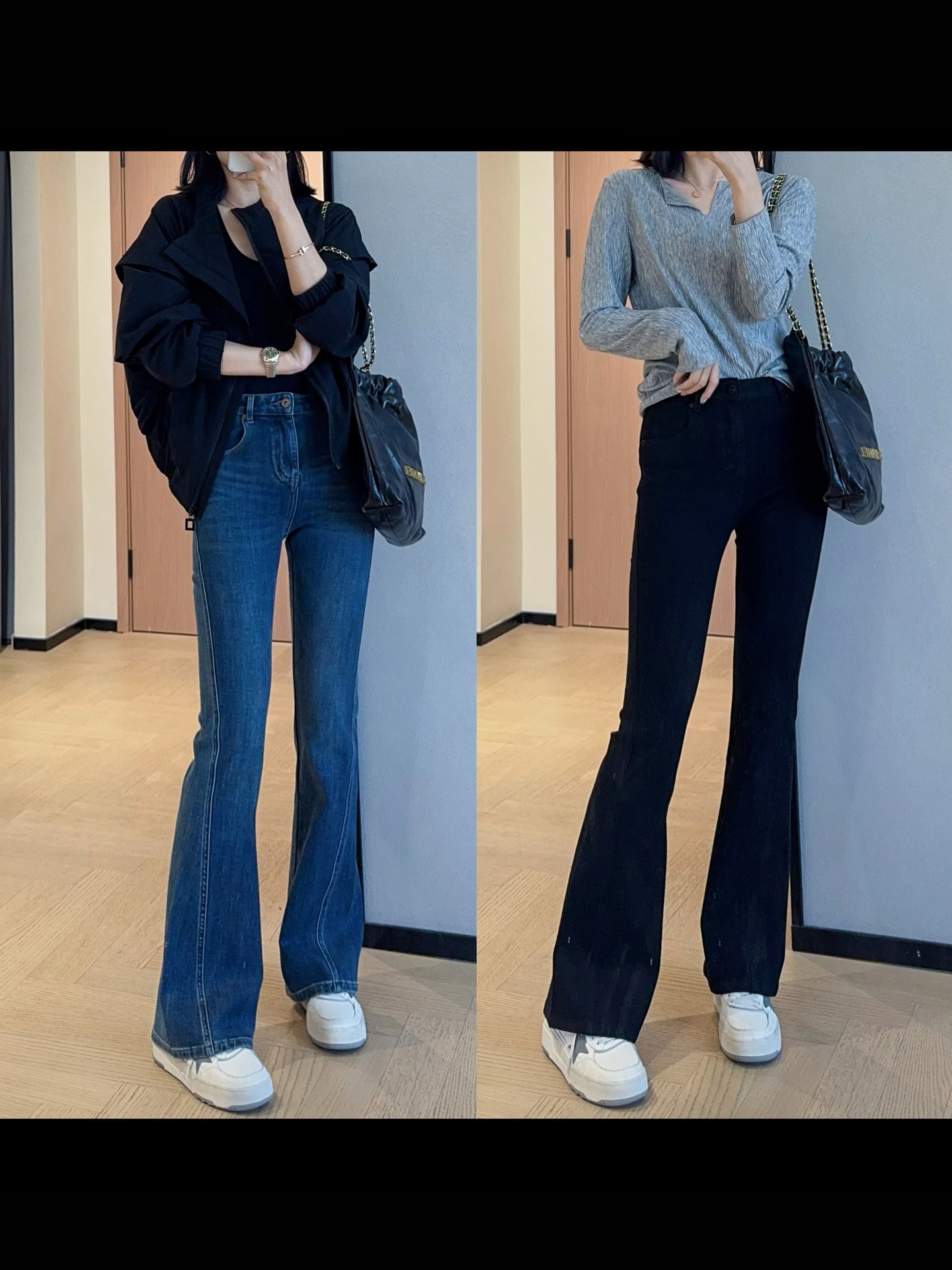 Trendy Slim High-Waisted Tencel Flared Jeans with Elastic Slim Fit, 2025 Autumn G101013