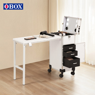 Portable Manicure and Embroidery Makeup Box, Removable Manicure Workbench, Professional Makeup Box with Light Tools