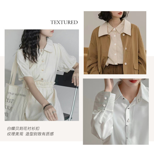 Shell shirt buttons white butterfly shell two-eye small buttons chiffon shirt cuff open jacket top cuff buttons