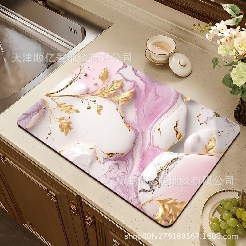 珪藻泥大理石紋台面水切りマット洗面台テーブルカウンター吸水マット食器乾燥マット断熱|undefined