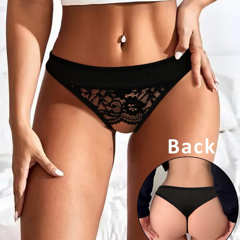 Cross-Border European and American Sexy Sheer Lace Temptation Crotchless Women's Thong Panties Low-Waist Women's Underwear