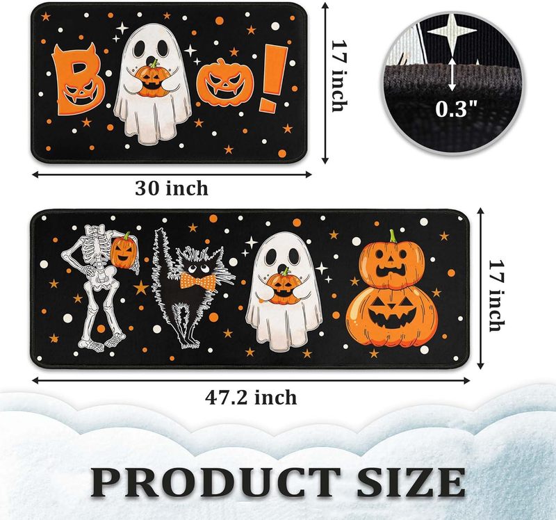 国境を越えたハロウィーンのカボチャの床マットキッチンの2つのセットの長さは汚れに強い吸水足マット玄関マットを管理しやすい|undefined
