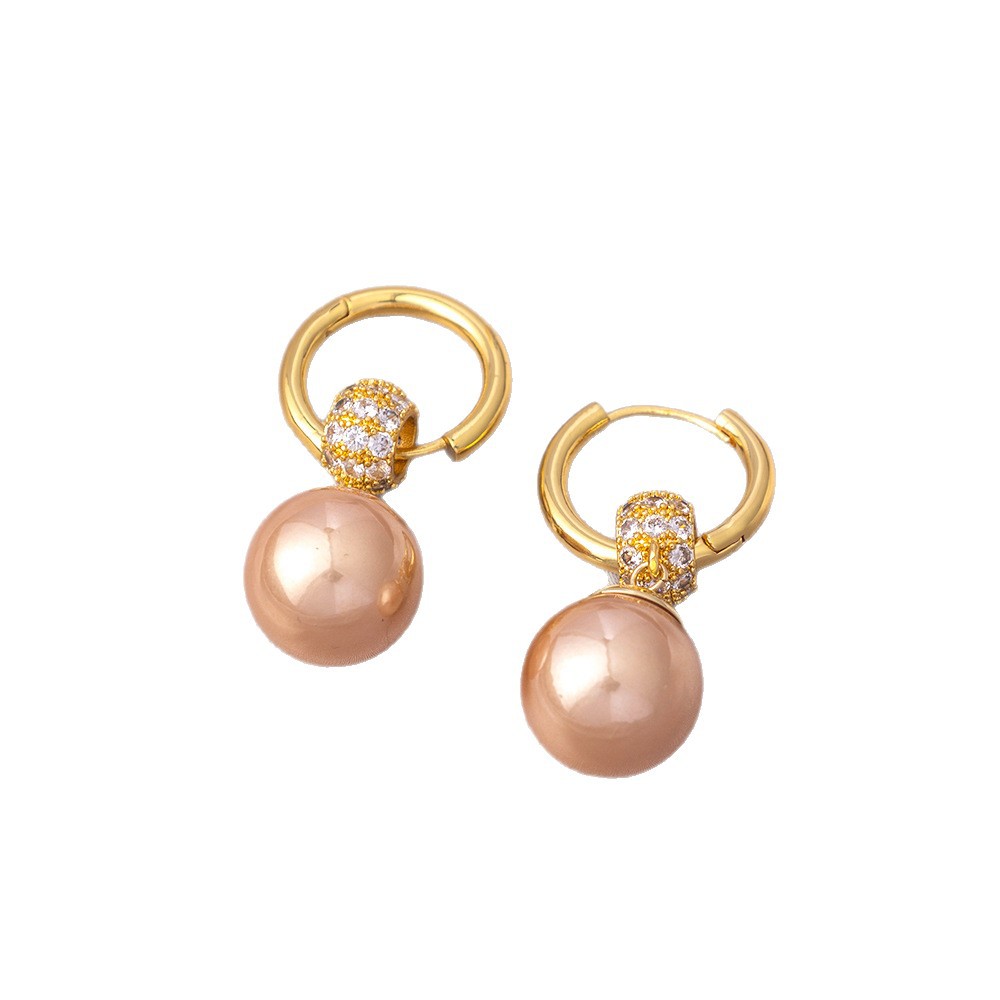 Brincos de pérola para mulheres, estilo francês, leves, luxuosos, com design sofisticado e elegante, com fecho de pressão e zircônias banhadas a ouro verdadeiro._voghion.com