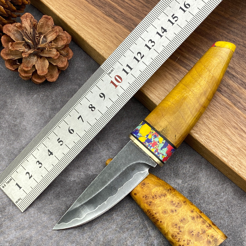 跨境日式水果刀月牙刀真崖柏木特色吃肉小刀三枚合钢一体锻打小刀