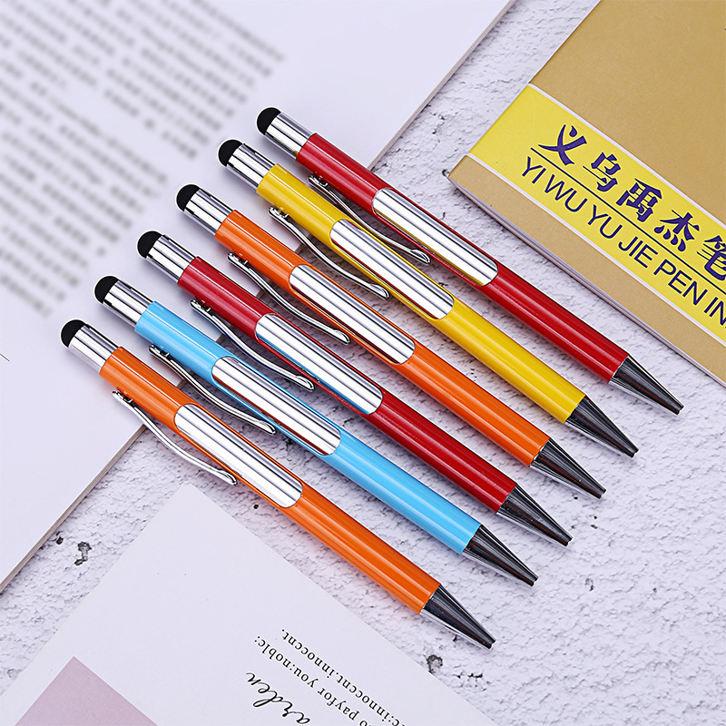 新款触屏多色按动金属圆珠笔铝杆油性触控笔 简洁办公书写笔热款