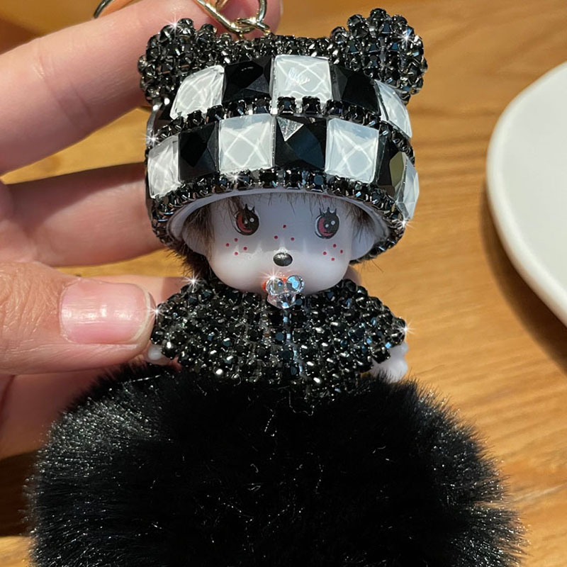Corea del Sur creativo lindo diamante incrustado lindo Qiqi Bola de piel muñeca llavero mujer de dibujos animados par coche bolsa colgante