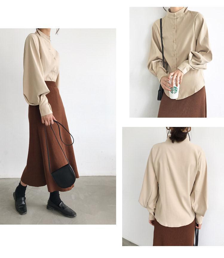 350g Weight Long Sleeve Sleeve Length Single Breasted Placket Type Bishop Sleeve Sleeve Type 80% (inclusive)-90% (Exclusive), Cotton Fabric Type Ordinary Model (50cm <Length ≤ 65cm) Top Length Cardigan, Shirt Tops Type Standing Collar Neckline Loose Fit Type Solid Color Pattern Temperament Commuter, Commute style Style Printing Craft Elegant Black Stand Collar Lantern Sleeve Shirt For Women Retro Hong Kong Style French Atmosphere Design Sense Light Maturity 19