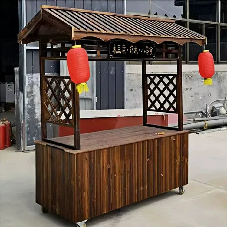 Антикоррозийная деревянная многофункциональная тележка ночной рынок тележка антикварная поплавка мобильный киоск закусочная автомобильная сеть красный киоск вагон-ресторан