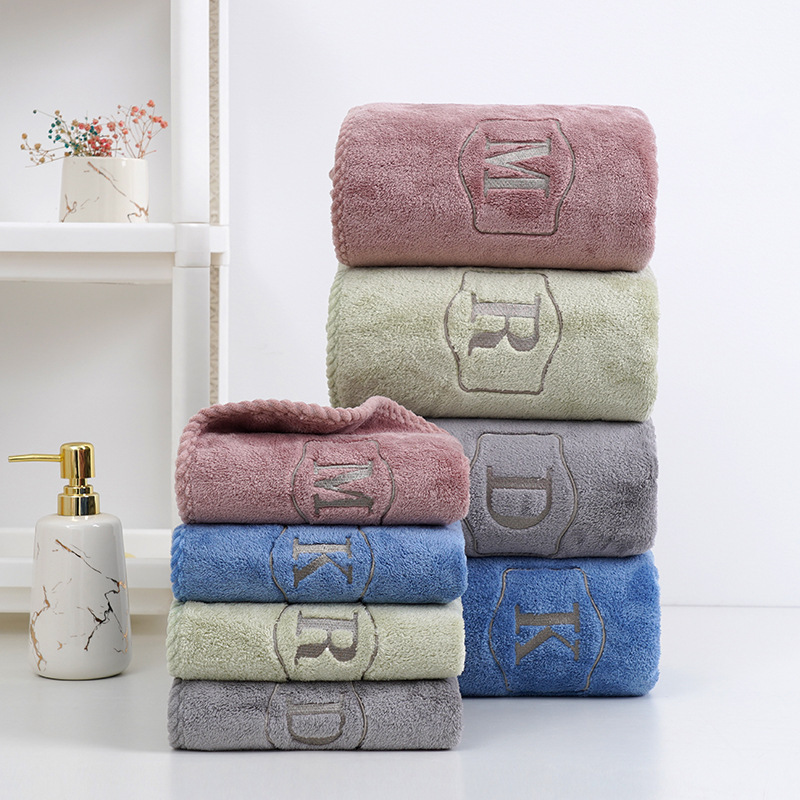 Coral velvet towel bath towel suit embroidered crown letters thick edge absorbent soft gift face wash bath towel