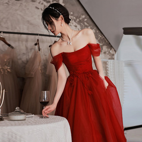 Toast Evening dress the bride red contracted temperamen engagement evening cocktail banquet party dress for Women Girls