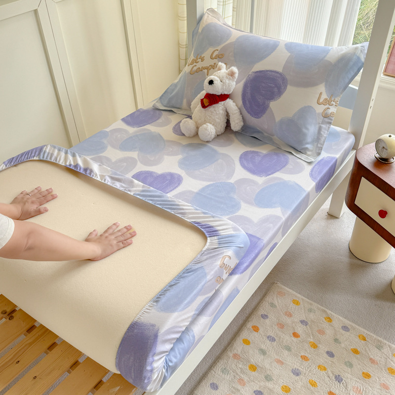 Colcha de cama con estampado de algodón puro, funda de cama para dormitorio de estudiantes de una sola pieza, funda protectora de colchón, juego de tres piezas con todo incluido