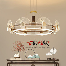 新中式茶室吊灯带射灯LED现代简约餐厅吊灯客厅饭店酒店包厢灯具