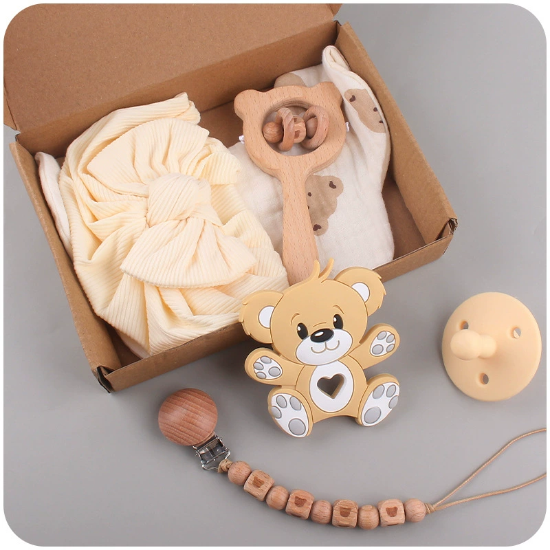 Новые детские товары мультфильм Медведь Зуб клей творческий ребенок бук соска цепь Медведь голова погремушка набор из шести предметов