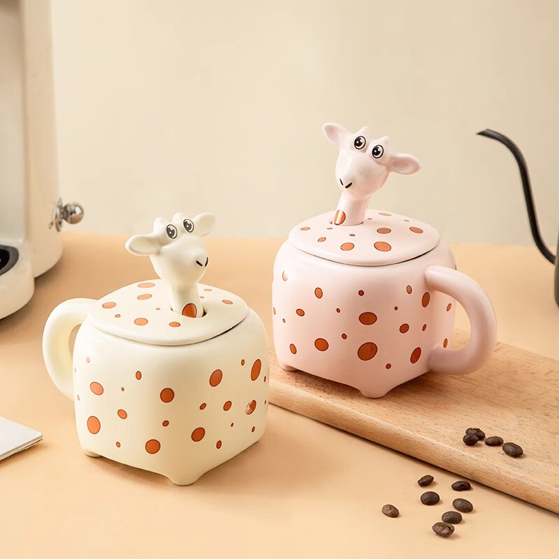 Giraffe Mug Children's Couple's Mug with Lid Household Milk Breakfast Mug Creative Milk fufu Ceramic Mug