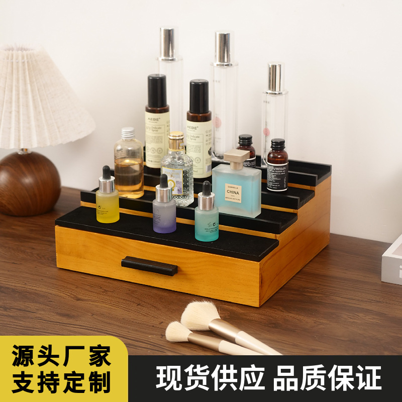 Cross-Border Wooden Desktop Cosmetics Storage Box Desk Drawer-Type Storage Rack Wooden Multi-Layer Jewelry Storage Box