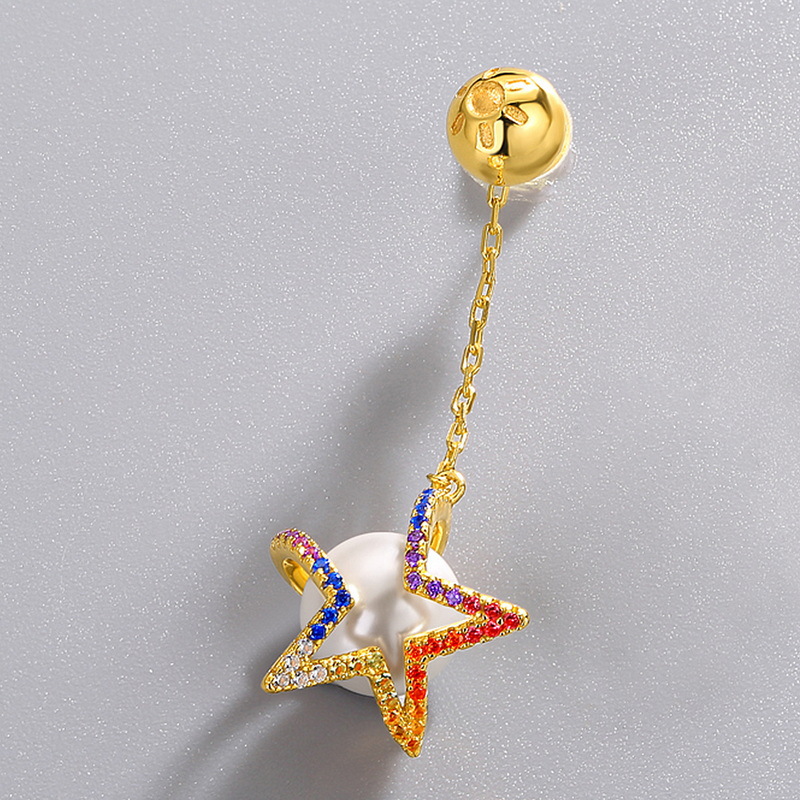 Transfronterizo nuevo S925 plata diamante perla Stud pendientes estrella de cinco puntas color zirconio pendientes de alto grado luz temperamento de moda de lujo adelgazamiento