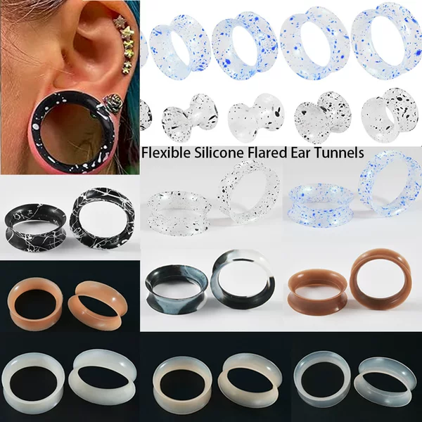 1 pair selling multi-color flexible silicone auricle flesh color hollow spray paint texture double horn ear expansion puncture 3-25mm
