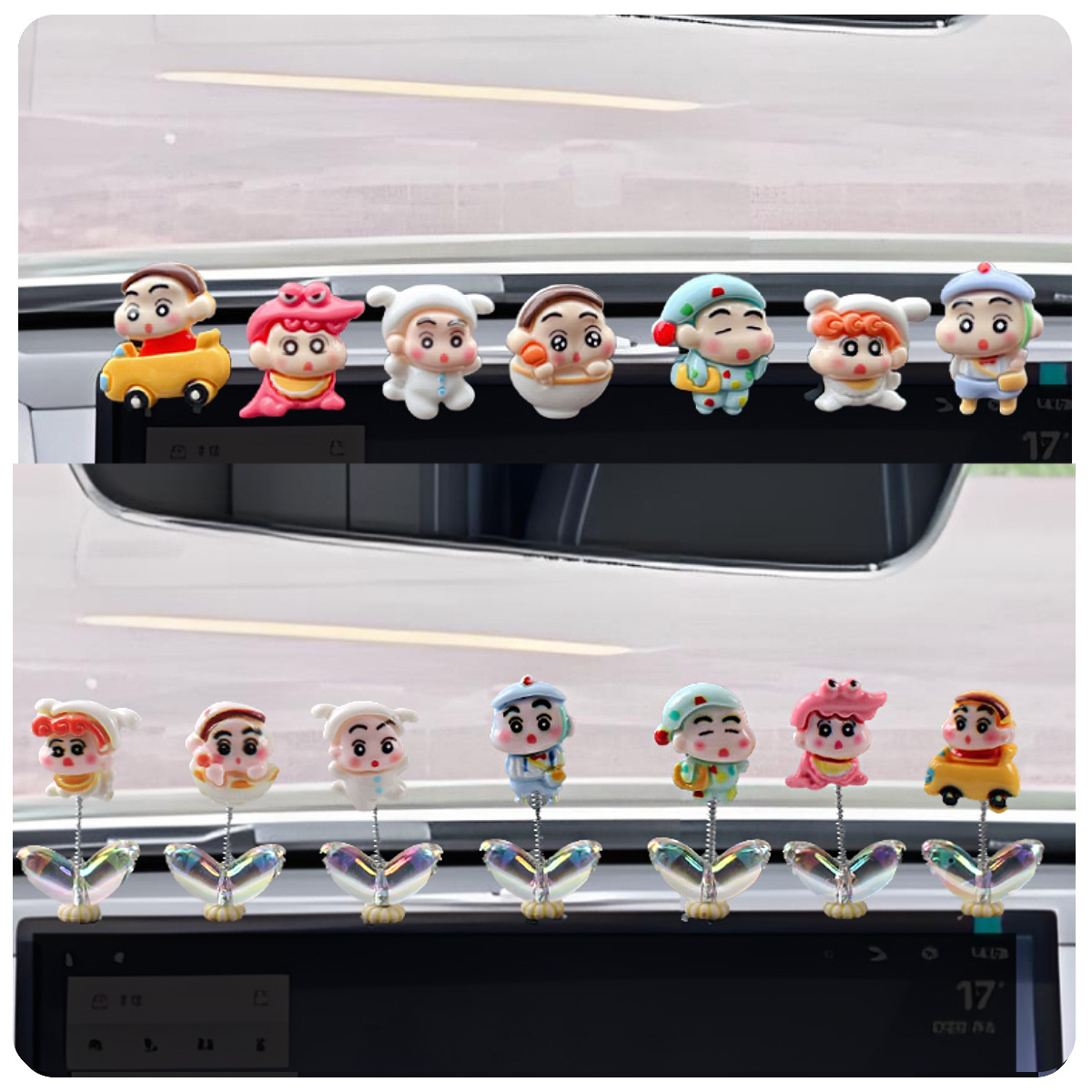 Decoración interior del automóvil Crayon Shin-chan interior del automóvil consola central pantalla sacudiendo la cabeza decoración linda del automóvil de dibujos animados