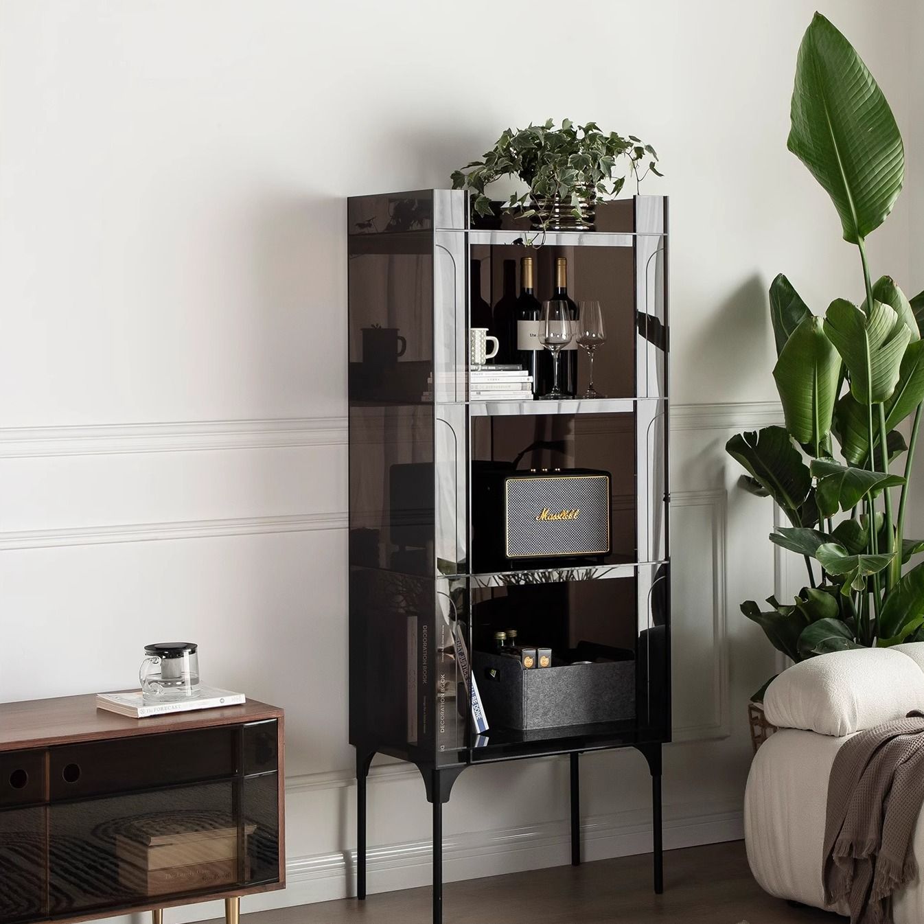 Light Luxury Storage Rack Acrylic Living Room Wine Cabinet Bedroom Bookshelf Home Display Cabinet Bookcase Side Cabinet Modern