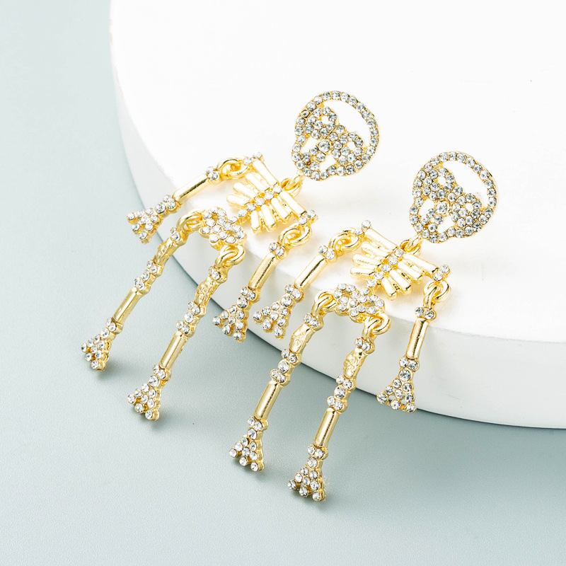 Women'S Gender Fashion Skull Diamond Alloy Artificial Gemstones Earrings