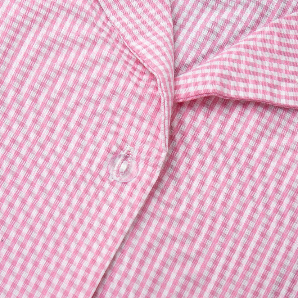 Bộ đôi áo sơ mi tay dài bèo nhún và quần dài kẻ caro cotton — hồng chi tiết 12