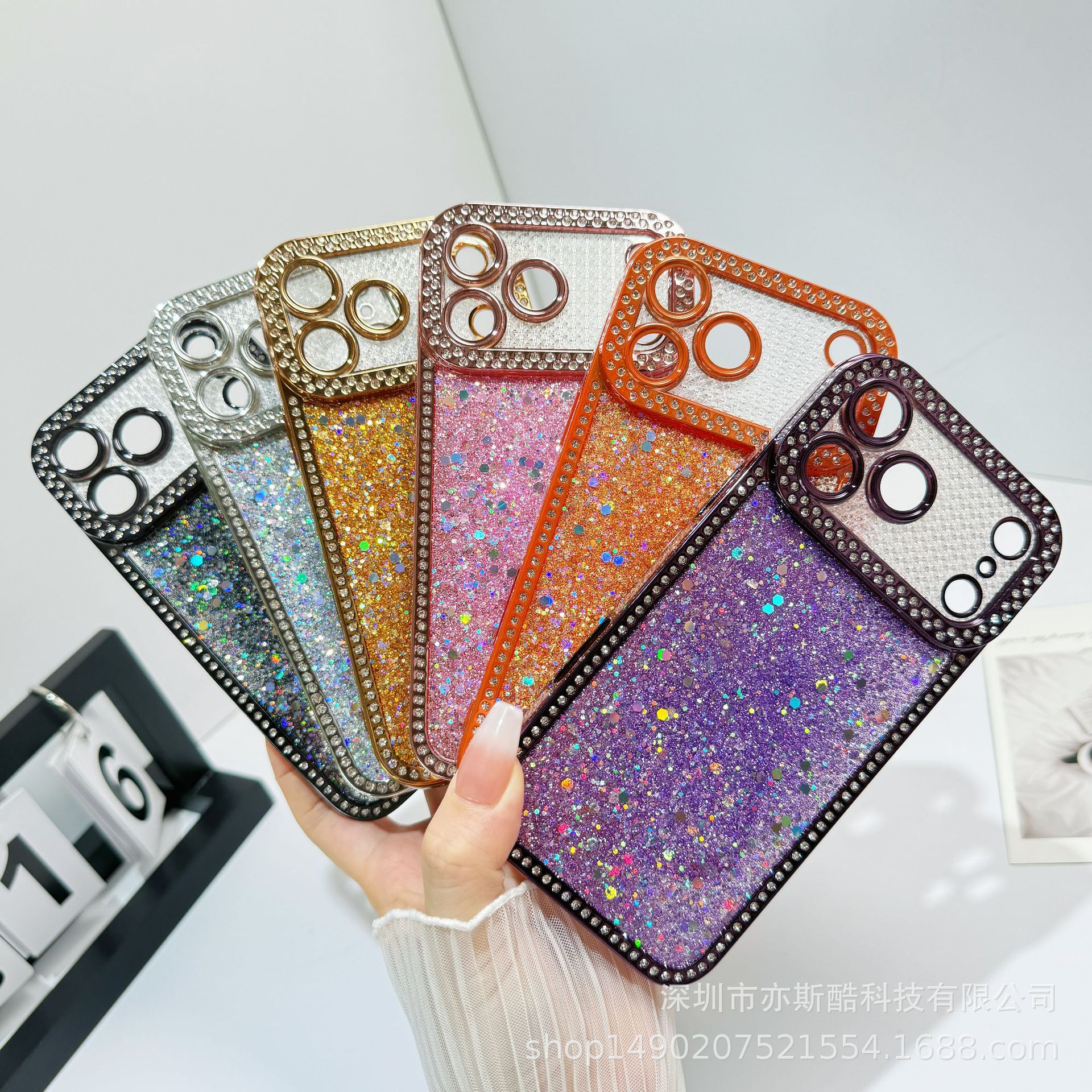 1688 Wholesale iPhone Series Phone Cases, Light Luxury Diamond-Encrusted Glitter Anti-Drop Protective Cases, Cross-Border Hot-Selling Items