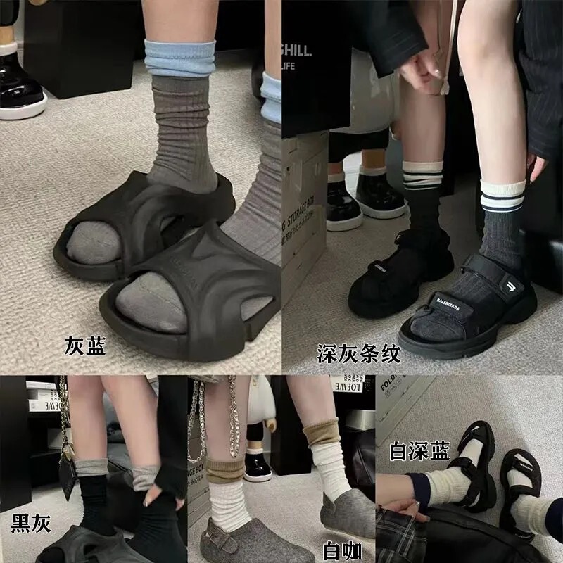 小众款ins卷边时髦撞色两件拼接中筒堆堆条纹显瘦透气袜子中长筒|undefined
