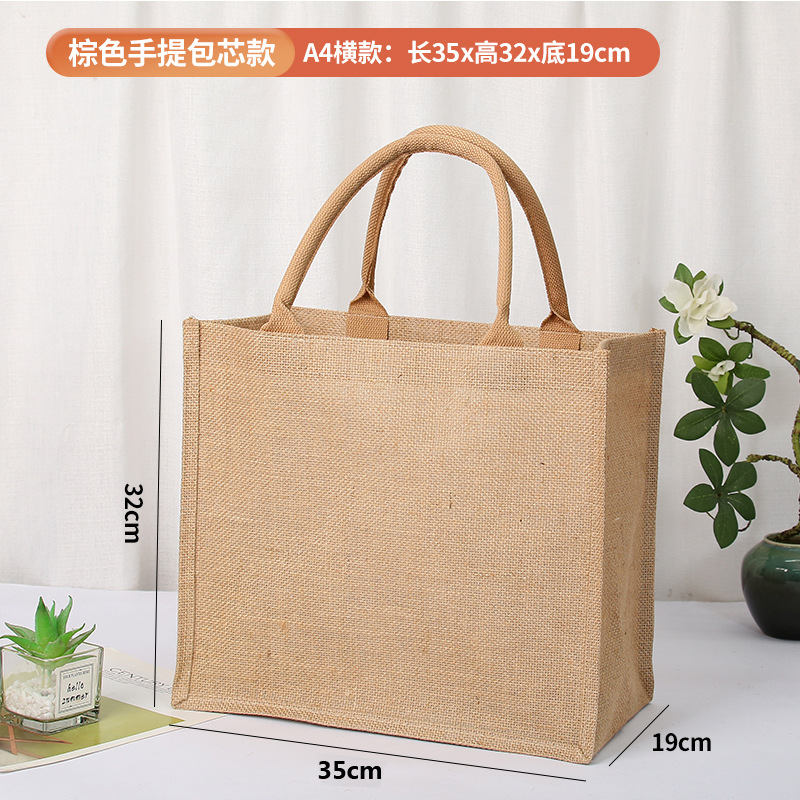 En stock bolsa de lino logotipo imprimible yute bolso de compras Muji en blanco DIY bolso de yute pintado a mano