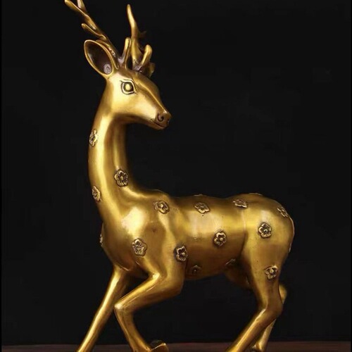 Brass deer sculpture large sika deer pair ornaments auspicious home living room office crafts decorations