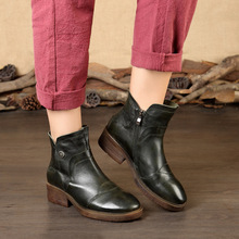 头层牛皮短靴 厚底秋冬马丁靴 侧拉链休闲女靴 清仓款一件代发