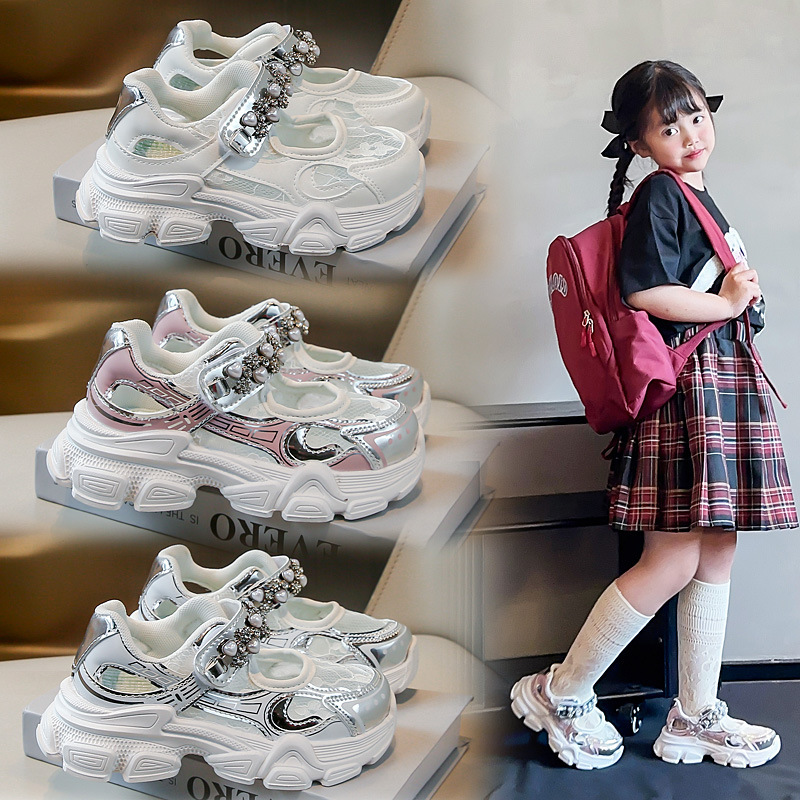 Children's Shoes Summer New Single Mesh Children's Running Breathable Princess Style Flower Stylish Dad Shoes_voghion.com