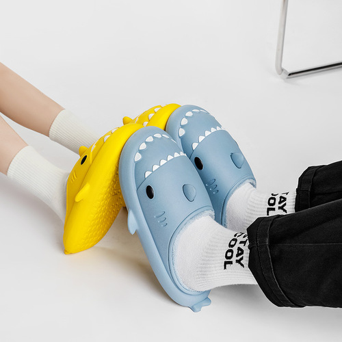 Couple eva furry slippers winter soft-soled household cartoon shark cotton slippers for women waterproof thick-soled plush slippers for men