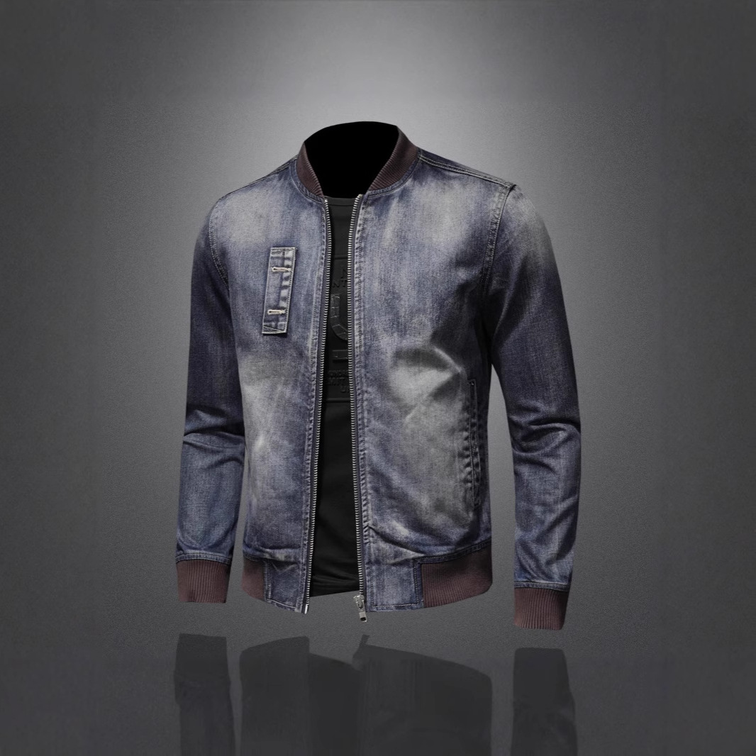 High-End Retro Stand Collar Trendy Brand Spring Autumn New European And American Motorcycle Jacket Men's Stylish Denim_voghion.com