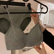 氧气少女纯色款无钢圈微商套装内衣内裤可拆卸美背文胸女薄款