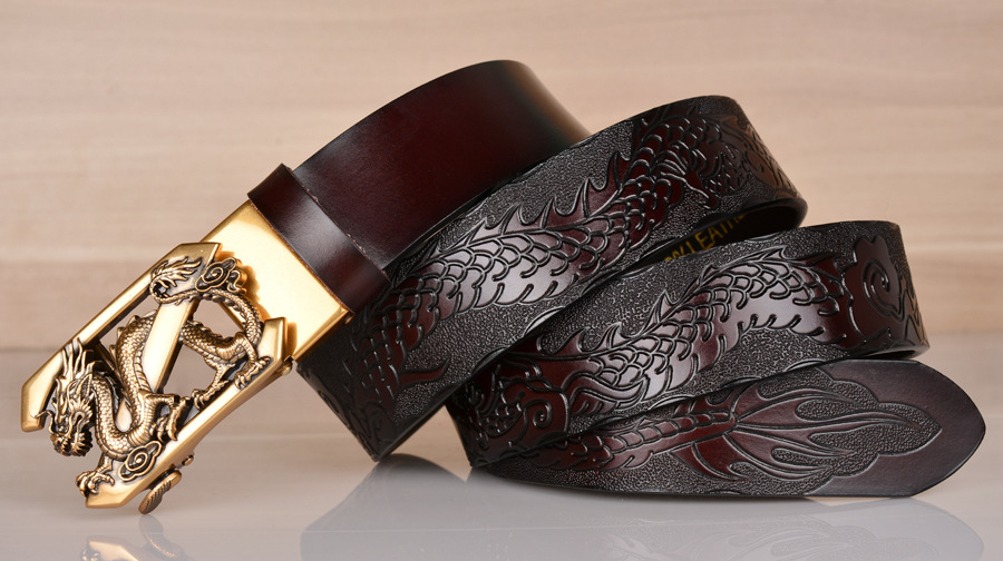 Mens Genuine Leather Belt Designer Dragon Z Buckle Cowboy  display picture 2