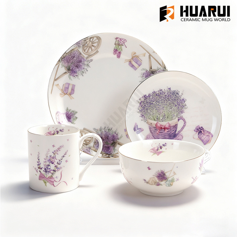 薰衣草田园风陶瓷餐具套装 杯碗盘家用组合 ins 风礼品餐具定制