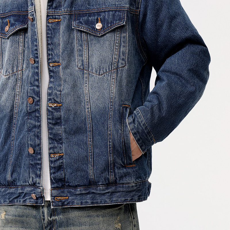2024 invierno sencillo nostálgico velchillo grueso chaqueta denim hombre estilo de moda joven chaqueta denim cálida