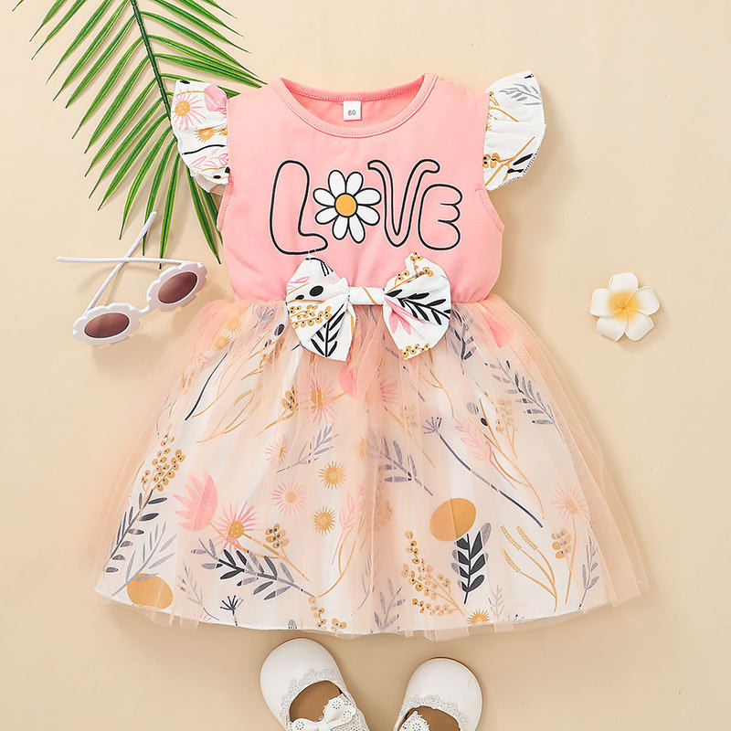 Children's Summer Sweet Girl Flower Dress Letter Print Princess Dress display picture 2