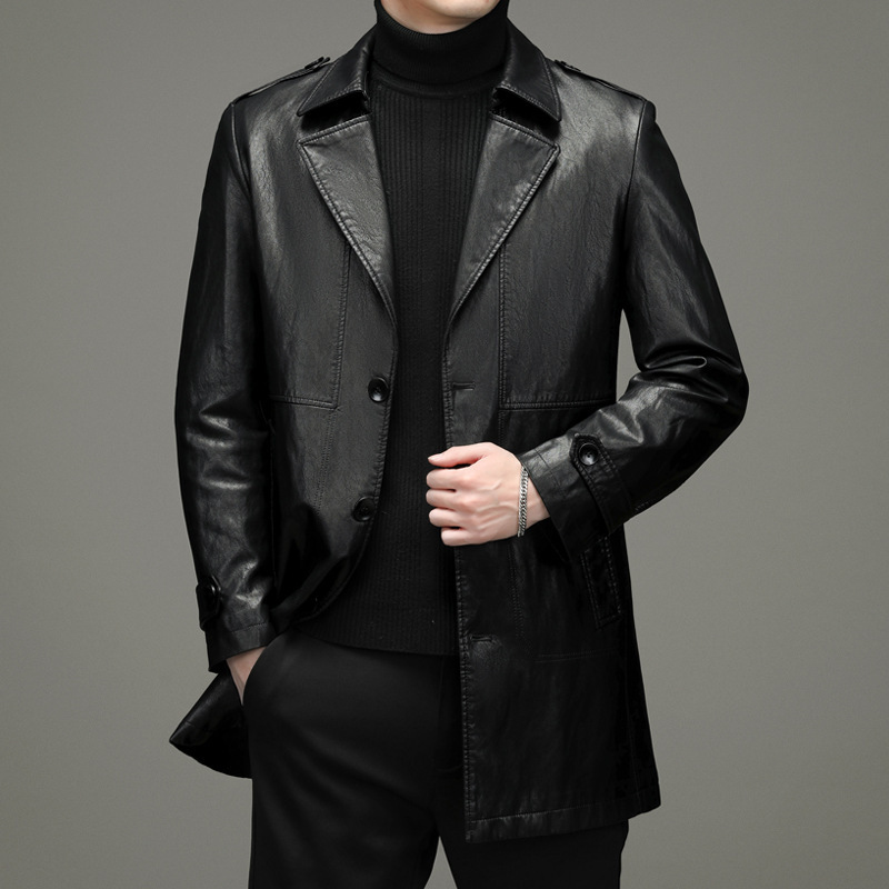 Thirty Autumn Autumn Autumn Winter Extra Large Leather Windbreaker Mid-length Men's Extra Large Size Leather Jacket Leather Jacket Collar Jacket