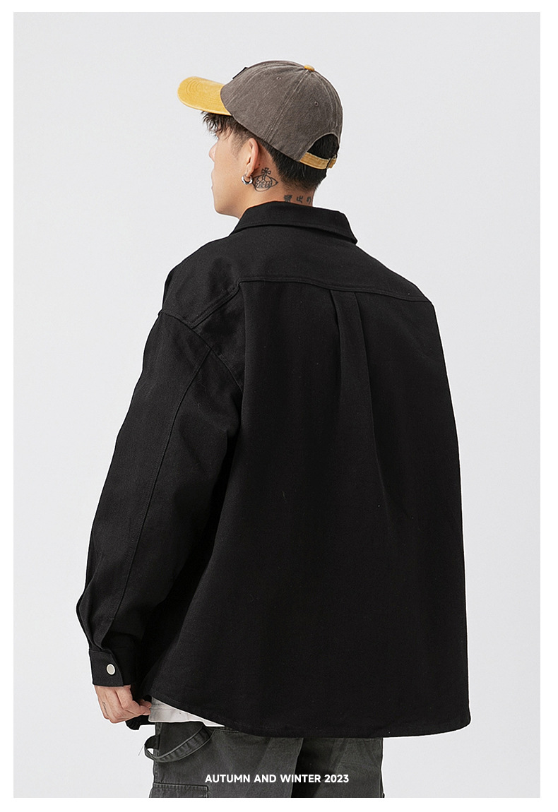 Minimalist solid color pocket long sleeved shirt 2024 new product washed cotton button jacket for men_voghion.com