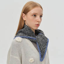 自制羊毛混纺夹花针织三角巾女秋冬季复古锁边保暖毛线小围脖围巾