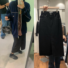 现 2025秋季新款韩国东大门复古高街黑色H型前开叉牛仔半身裙