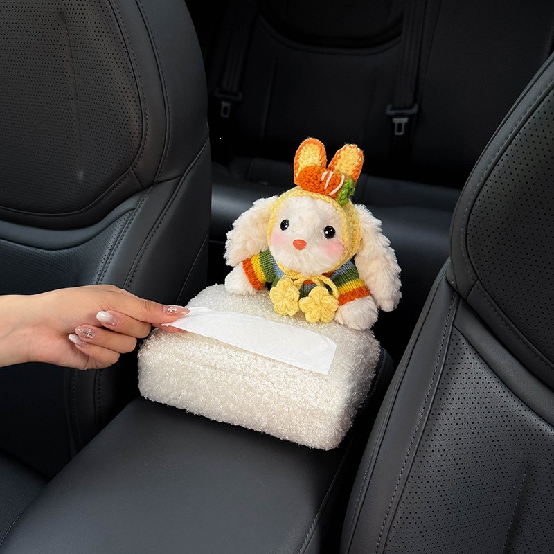 2026 New Bunny Car Armrest Box Tissue Holder, Car Interior Storage Tissue Box, Seat Tissue Bag, Cute Decoration