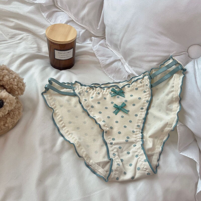白茶の猫の乳のフフの優しい波のポイントの女性の下着の甘くてかわいい蝶結びの木の耳元の三角の下着の女性|undefined