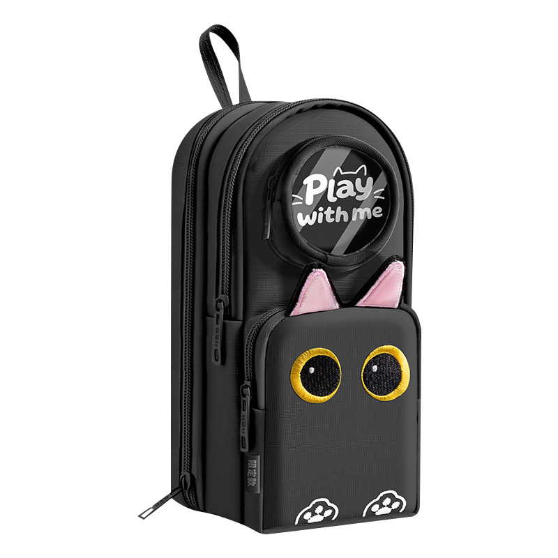 Mochila de gato bolsas de lápiz de gran capacidad bolsas de lápiz de alto valor cosmético bolsas de papelería de peluche bordadas multifuncionales soporte
