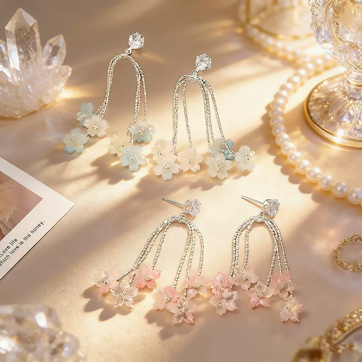 超仙长款流苏耳钉轻奢高级感清新甜美渐变铃兰花耳坠百搭通勤耳饰