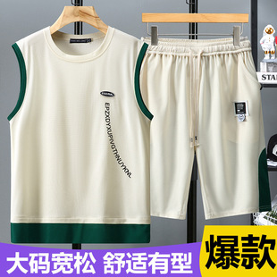 2025 Summer Plus Size Vest 150kg T-Shirt Shorts Set Breathable Crew Neck Pullover