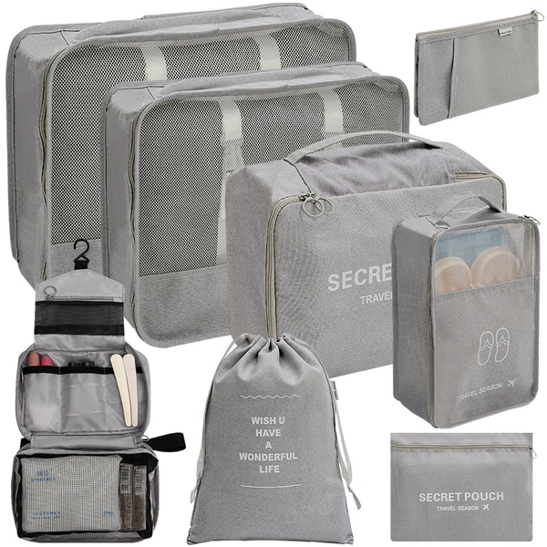 Gray eight -piece set (including three -dimensional shoe bags and washing bags)